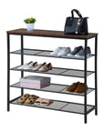 Rustic 5 Tier Wide Shoe Rack Dark Wood & Matte Black - WARDROBE - Shoe Storage - Soko and Co