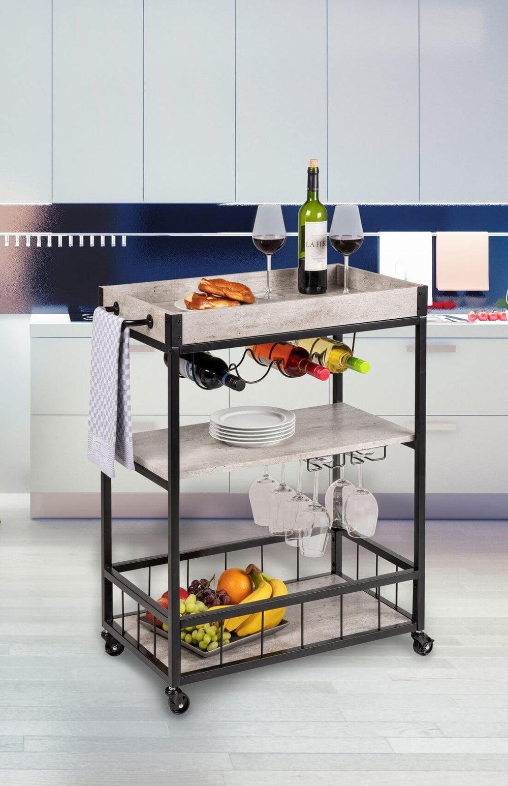 Rustico 3 Tier Kitchen Trolley Black - HOME STORAGE - Storage Trolleys - Soko and Co