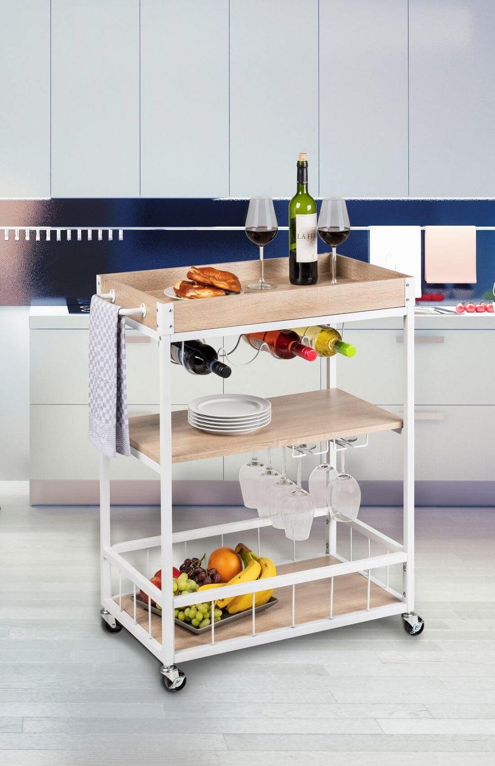 Rustico 3 Tier Kitchen Trolley White - HOME STORAGE - Storage Trolleys - Soko and Co