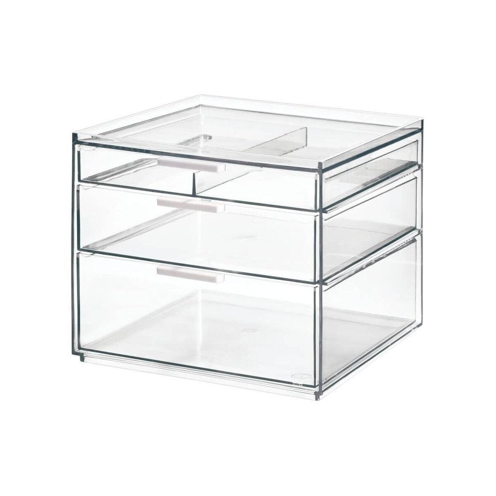 Sarah Tanno by iDesign 3 Drawer Square Makeup Organiser Clear - BATHROOM - Makeup Storage - Soko and Co