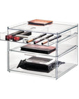 Sarah Tanno by iDesign 3 Drawer Square Makeup Organiser Clear - BATHROOM - Makeup Storage - Soko and Co