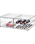 Sarah Tanno by iDesign 3 Drawer Wide Makeup Organiser Clear - BATHROOM - Makeup Storage - Soko and Co