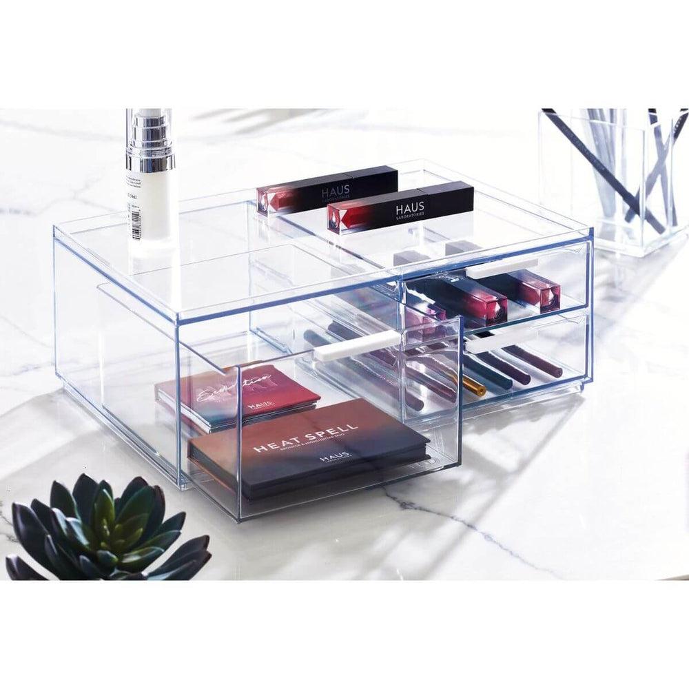 Sarah Tanno by iDesign 3 Drawer Wide Makeup Organiser Clear - BATHROOM - Makeup Storage - Soko and Co