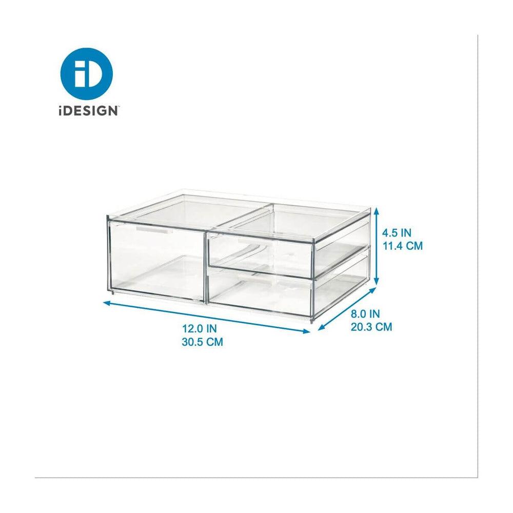 Sarah Tanno by iDesign 3 Drawer Wide Makeup Organiser Clear - BATHROOM - Makeup Storage - Soko and Co