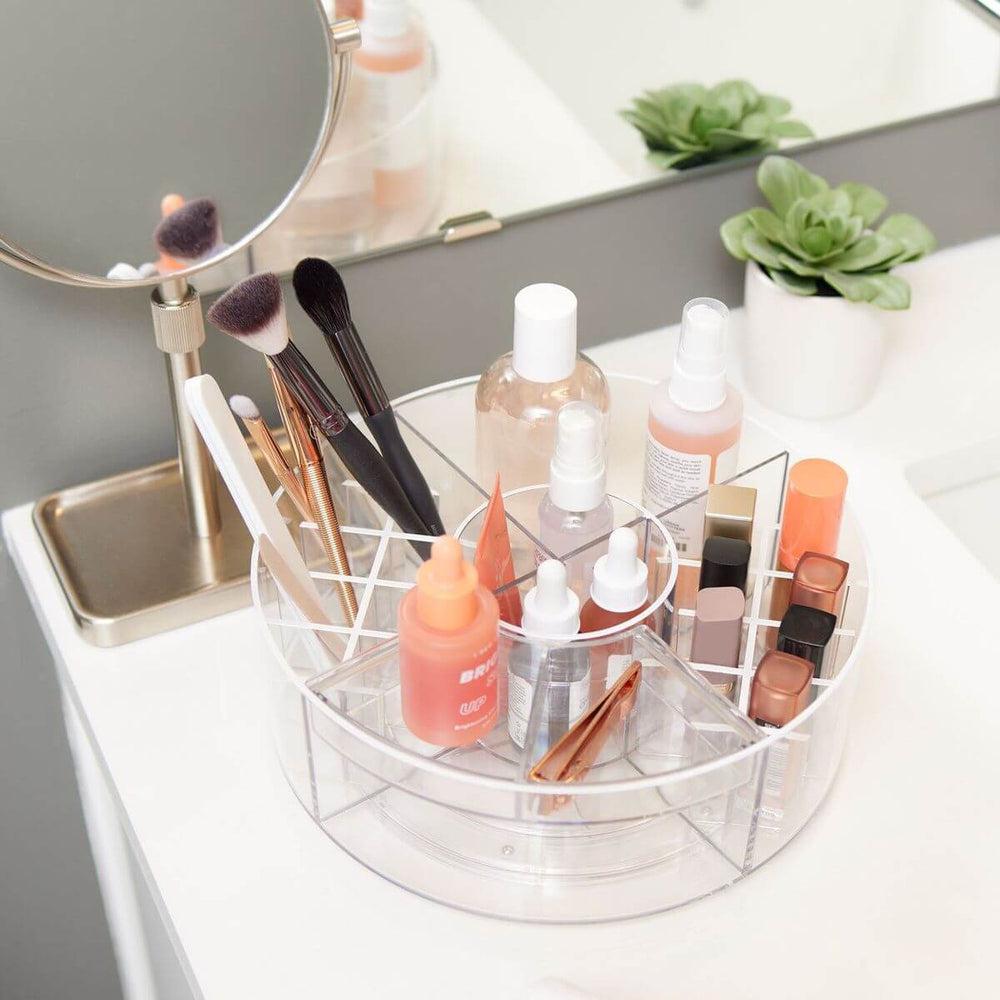 Sarah Tanno by iDesign Divided Makeup Turntable Clear - BATHROOM - Makeup Storage - Soko and Co