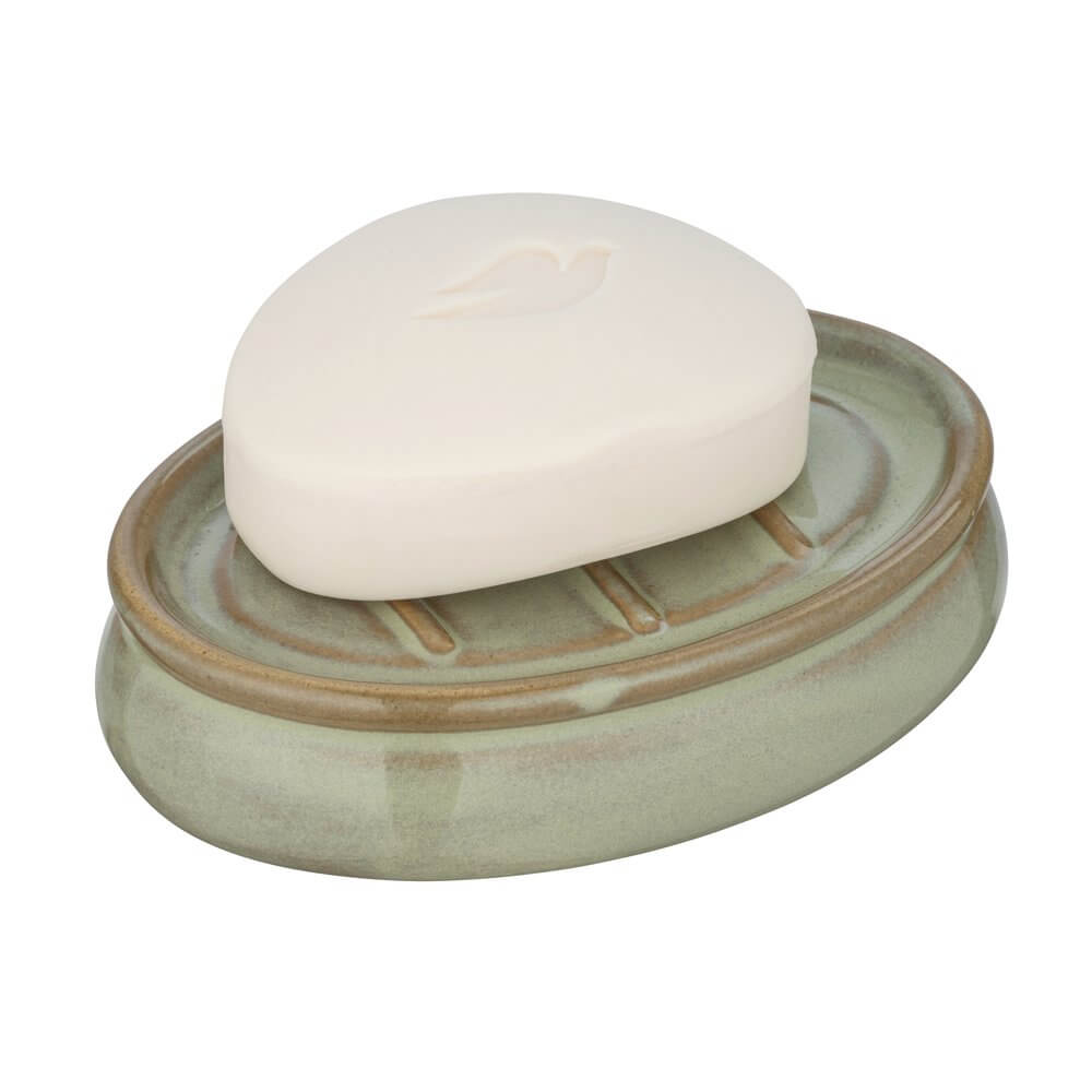 Sirmione Ceramic Soap Dish Reactive Green - BATHROOM - Soap Dispensers and Trays - Soko and Co