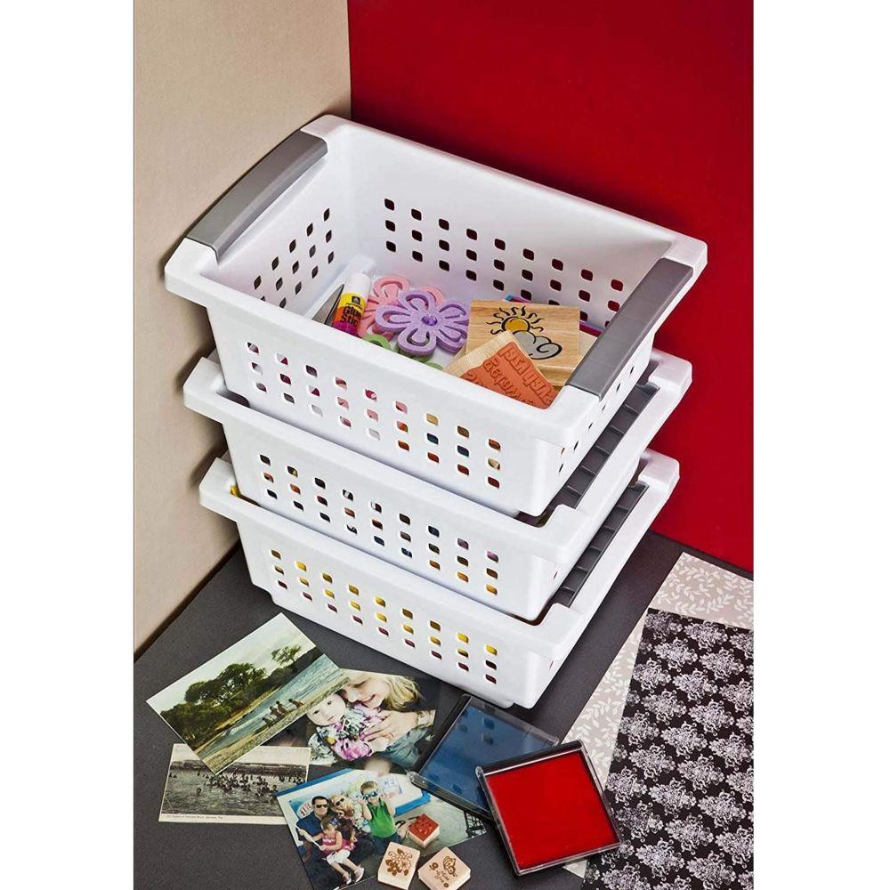 Sterilite Large Stackable Storage Basket White - LAUNDRY - Baskets and Trolleys - Soko and Co