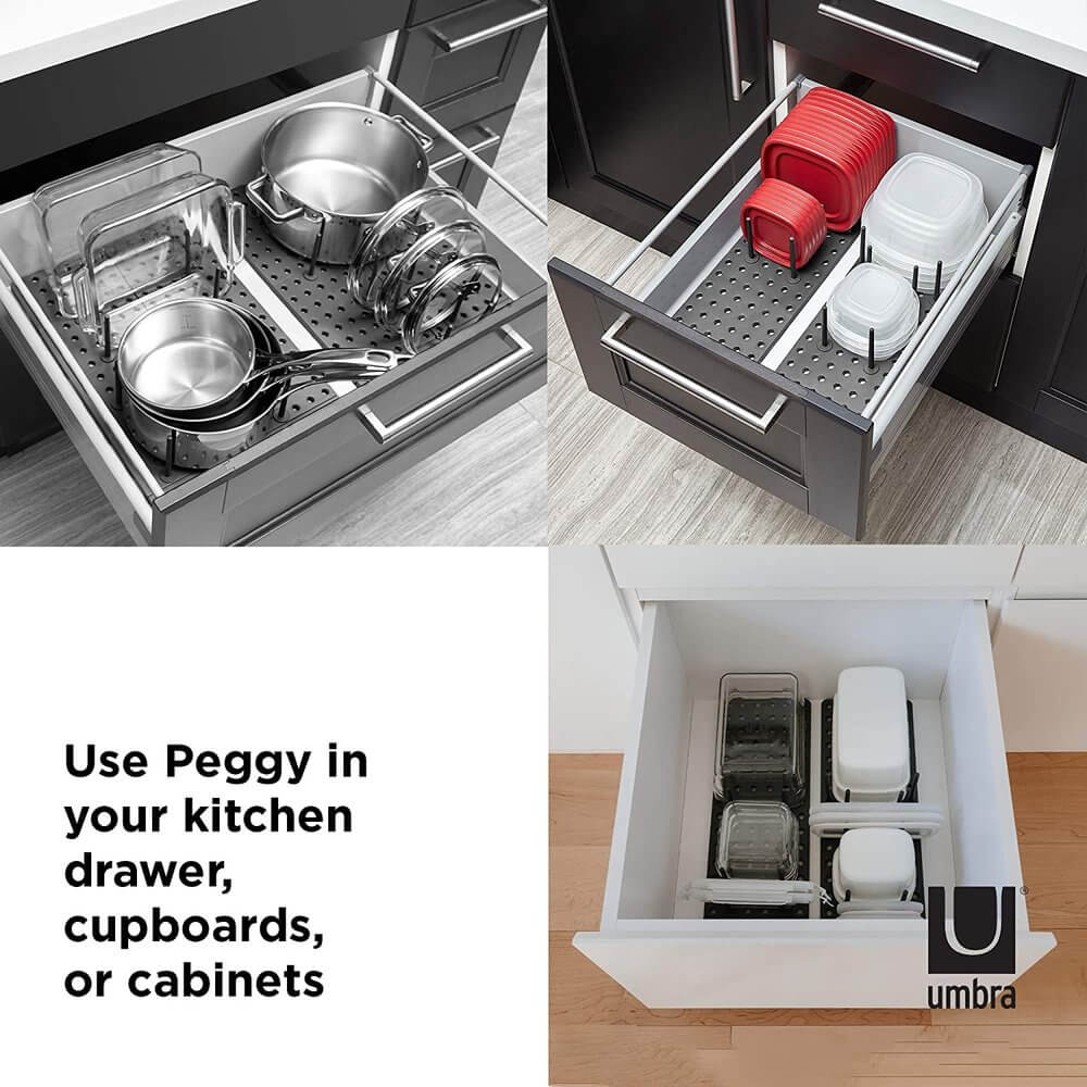 Umbra Peggy Pot & Lid Drawer Organiser 2 Pack Charcoal - KITCHEN - Cutlery Trays - Soko and Co