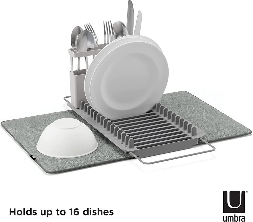 Umbra Udry Over Sink Dish Rack & Microfibre Drying Mat Grey - KITCHEN - Dish Racks and Mats - Soko and Co