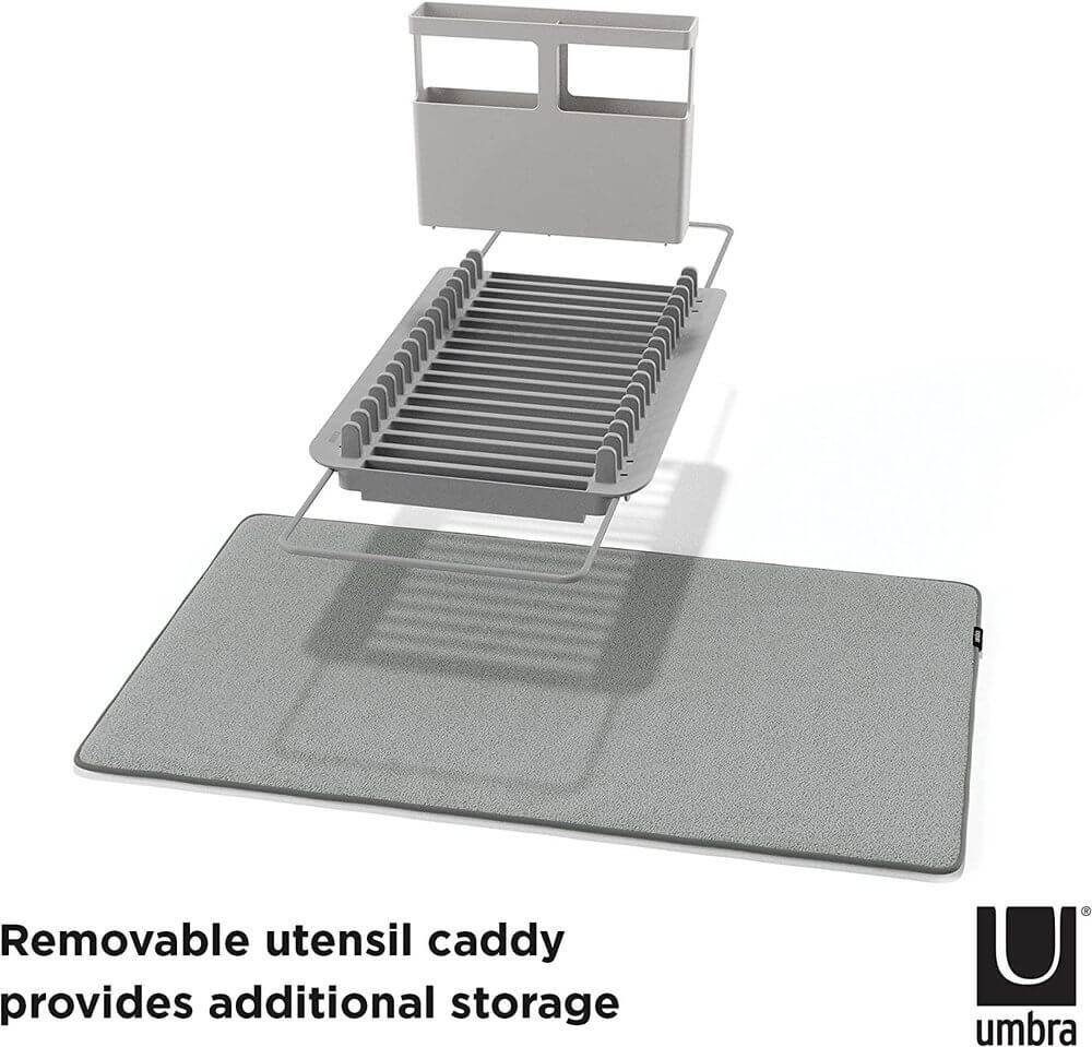 Umbra Udry Over Sink Dish Rack & Microfibre Drying Mat Grey - KITCHEN - Dish Racks and Mats - Soko and Co