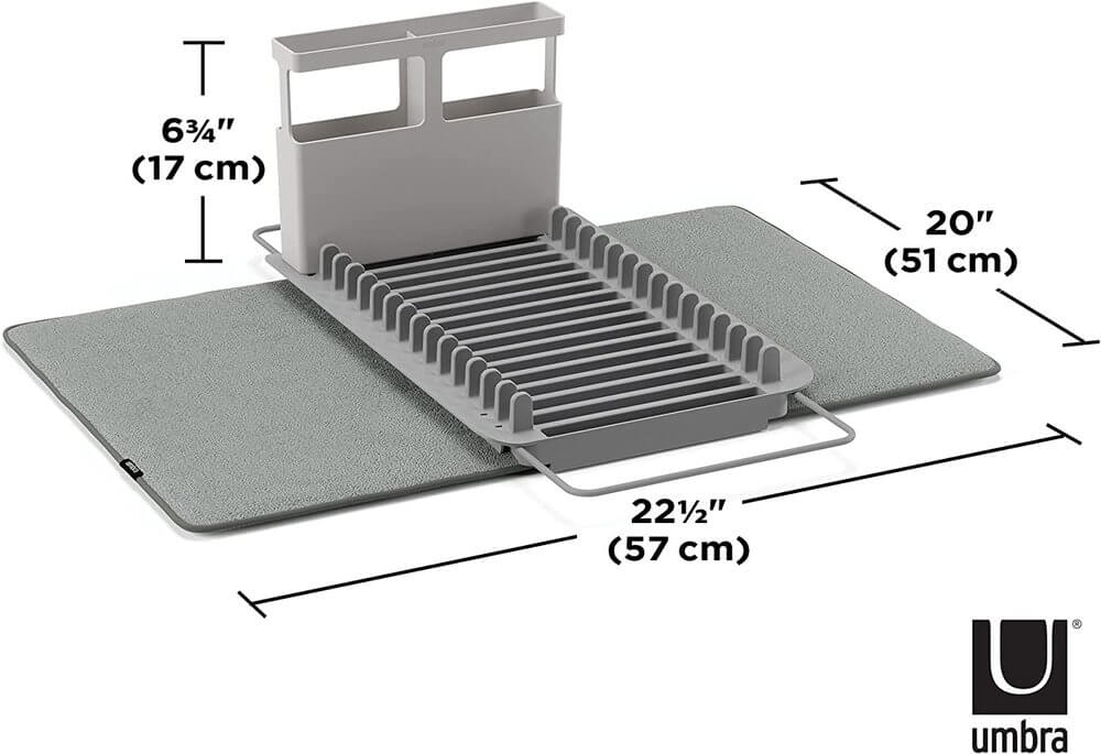 Umbra Udry Over Sink Dish Rack &amp; Microfibre Drying Mat Grey - KITCHEN - Dish Racks and Mats - Soko and Co