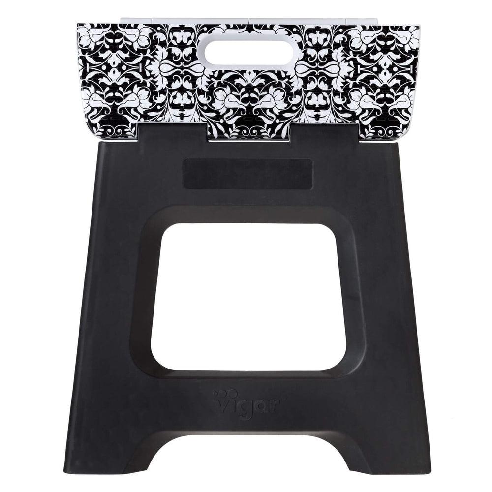 Vigar 32cm Compact Folding Step Stool Black Rococco Print - LAUNDRY - Ladders - Soko and Co