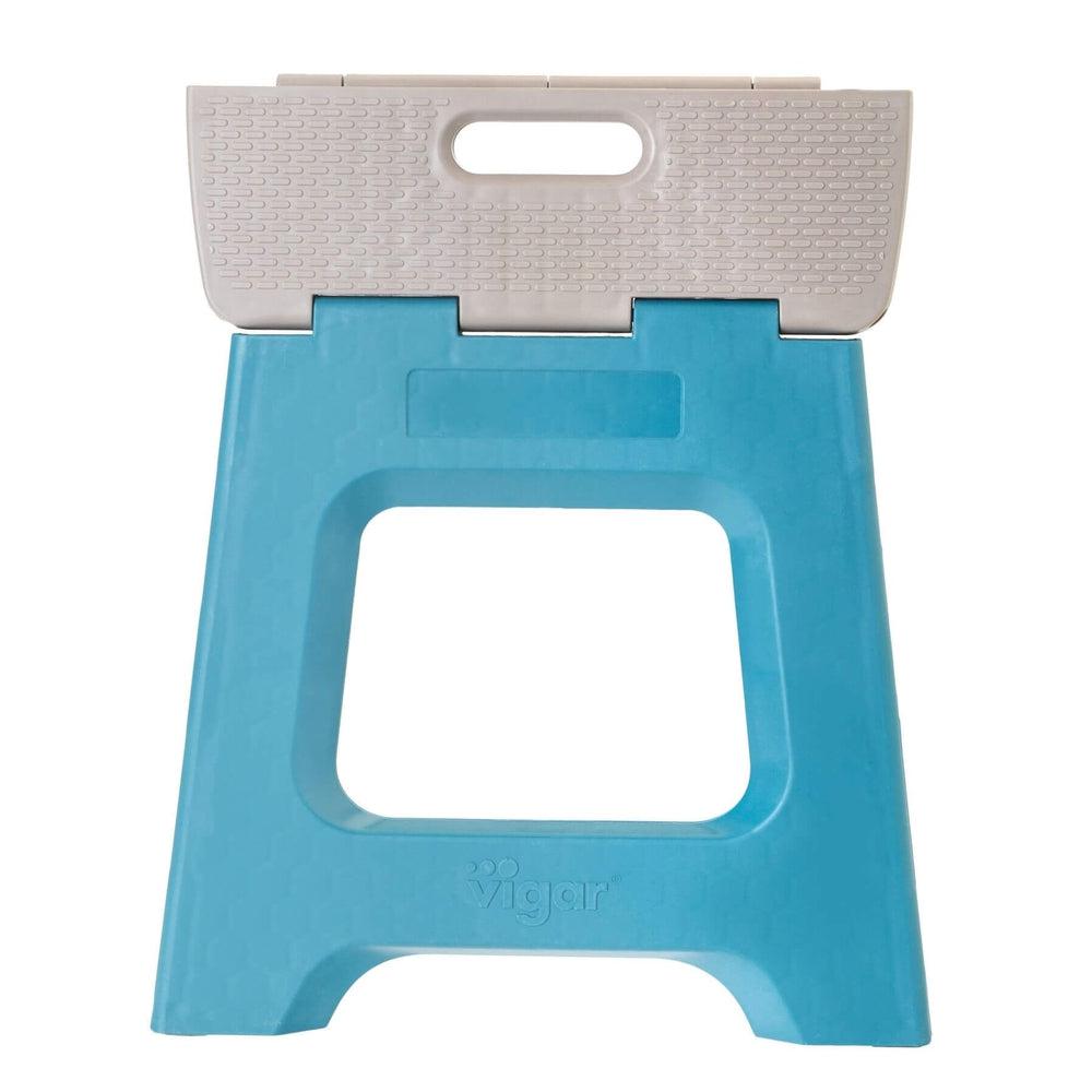 Vigar 32cm Compact Folding Step Stool Grey & Blue Print - LAUNDRY - Ladders - Soko and Co